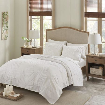 Bahari 3 Piece Tufted Cotton Chenille Palm Coverlet Set