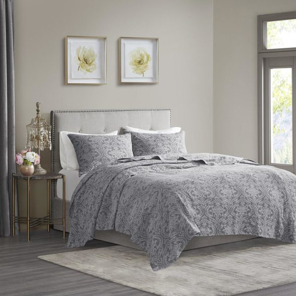 Chantelle 3 Piece Damask Matelasse Cotton Coverlet Set