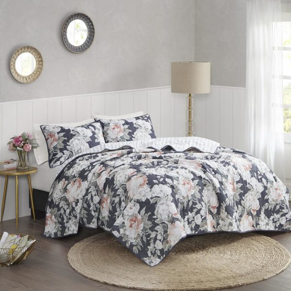 Mavis 3 Piece Cotton Printed Reversible Coverlet Set