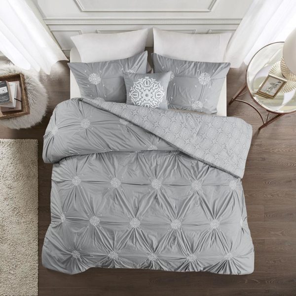 Malia 4 Piece Embroidered Cotton Reversible Duvet Cover Set - Image 2