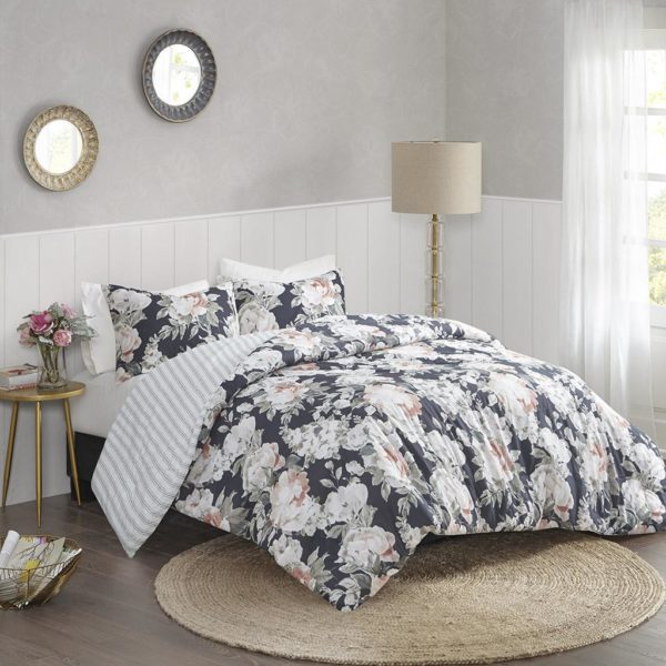 Mavis 3 Piece Cotton Printed Reversible Duvet Cover Set