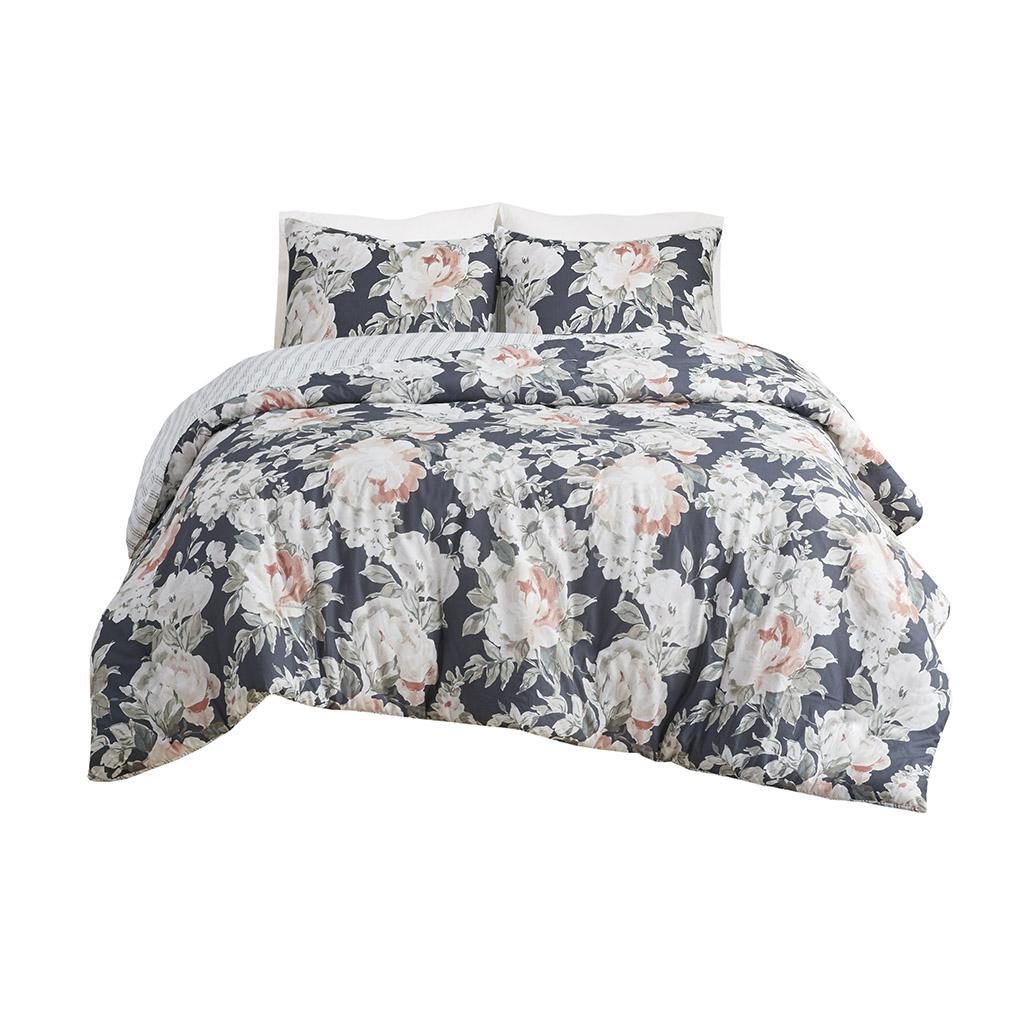 Mavis 3 Piece Cotton Printed Reversible Duvet Cover Set Brown Interiors