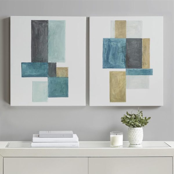 Skandi Blocks Glass Coated Canvas Art 2 Piece Set