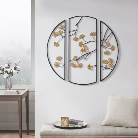 Golden Gingko Leaves Metal Wall Decor 3pc Set