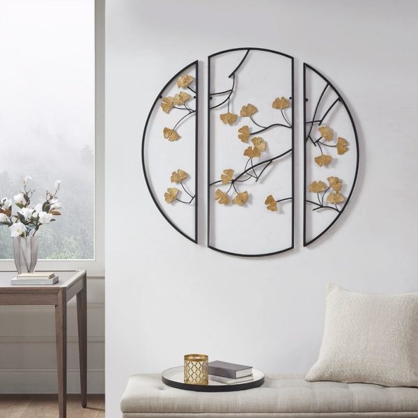 Golden Gingko Leaves Metal Wall Decor 3pc Set