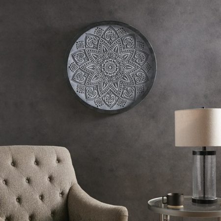 Grey Medallion Grey Carved Wall Panel