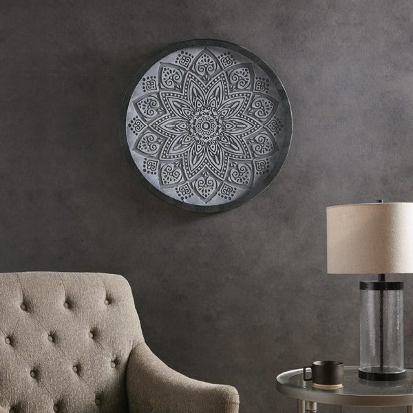 Grey Medallion Grey Carved Wall Panel