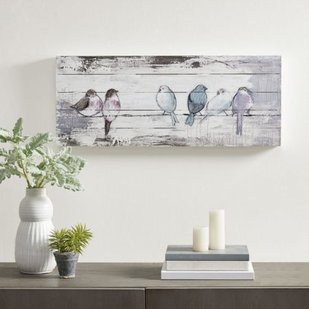 Perched Birds Hand Painted Wood Plank