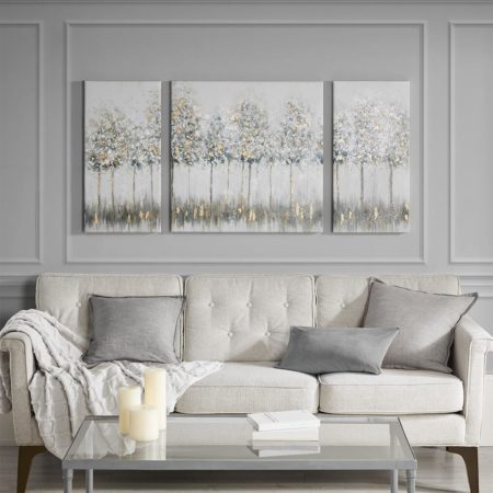 Blue Midst Forest Printed Canvas with Gold Foil 3 Piece Set