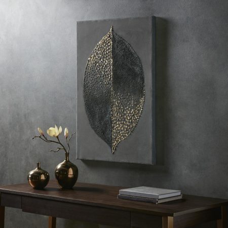 Charcoal Leaf Heavy Textured Canvas with Gold Foil Embellishment