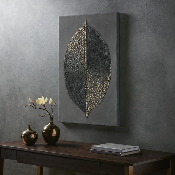 Charcoal Leaf Heavy Textured Canvas with Gold Foil Embellishment