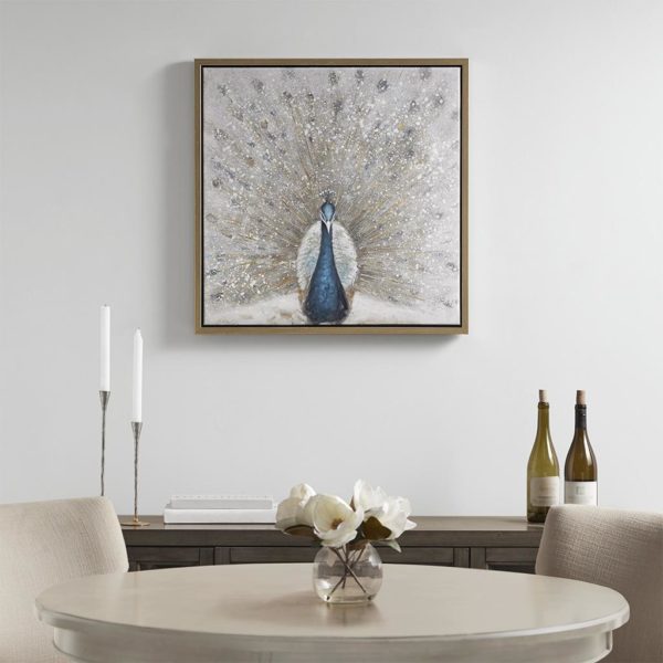 Gilded Peacock Framed Canvas with Gold Foil and Hand Embellishment