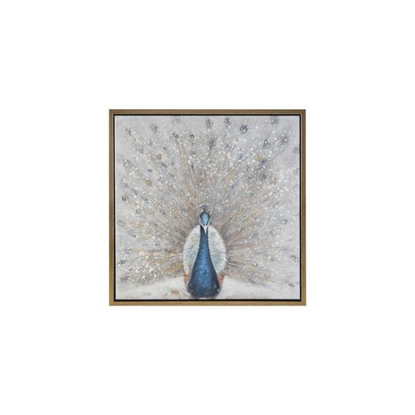 Gilded Peacock Framed Canvas with Gold Foil and Hand Embellishment - Image 2