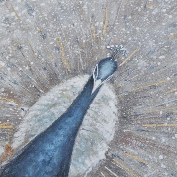Gilded Peacock Framed Canvas with Gold Foil and Hand Embellishment - Image 3
