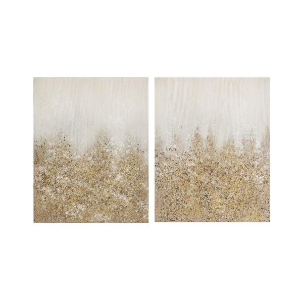 Golden Glimmer 100% Hand Brush Embellished Canvas, 2 Piece Set - Image 2