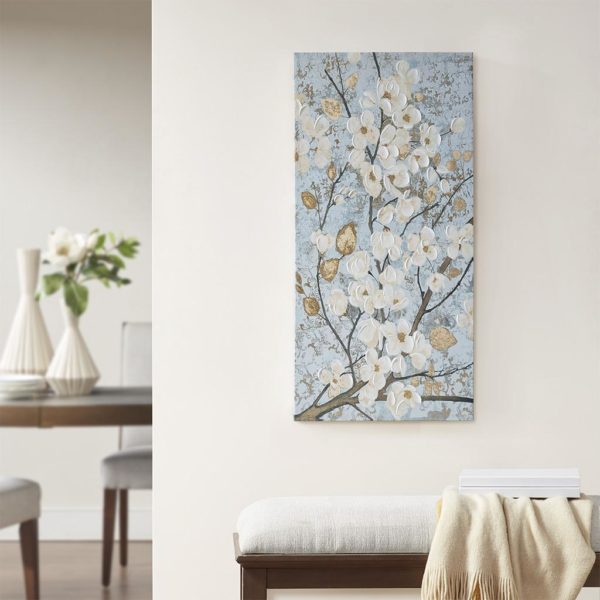 Luminous Bloom Gold Foil Floral Hand Embellished Canvas Art