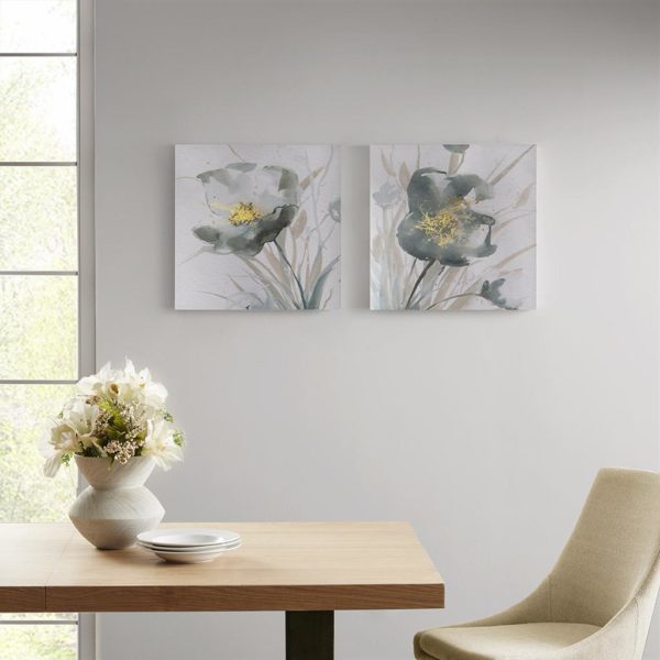 Ombre Grey Floret Printed Canvas with Gold Foil Embellishments 2 Piece Set - Image 2
