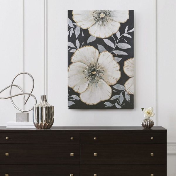 Opulence Bloom Gold Foil Floral Canvas Art Hand Embellished
