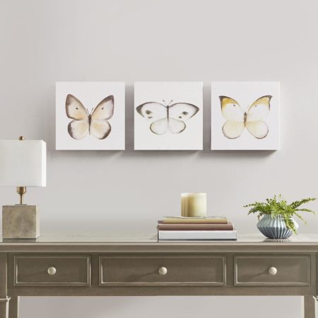 Vintage Butterfly Hand Embellished Butterfly 3 Piece Canvas Set