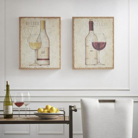 White & Red Printed Burlap Canvas 2PC Set