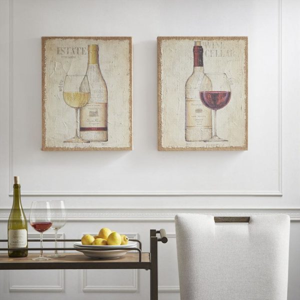 White & Red Printed Burlap Canvas 2PC Set