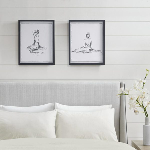 Feminine Figures Deckle Edge Sketch 2 Piece Framed Wall Art Set