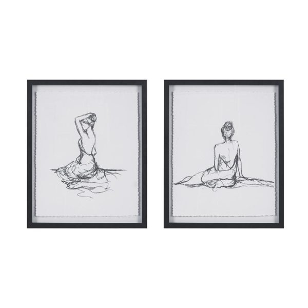 Feminine Figures Deckle Edge Sketch 2 Piece Framed Wall Art Set - Image 2