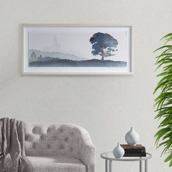 Serene Silhouette Glass Framed Scenery Graphic with Single Floating Mat