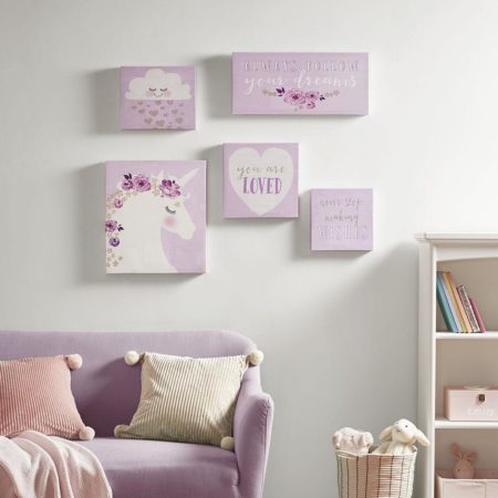 Lavender Dream Printed Canvas with Gold Glitter 5 Piece Set