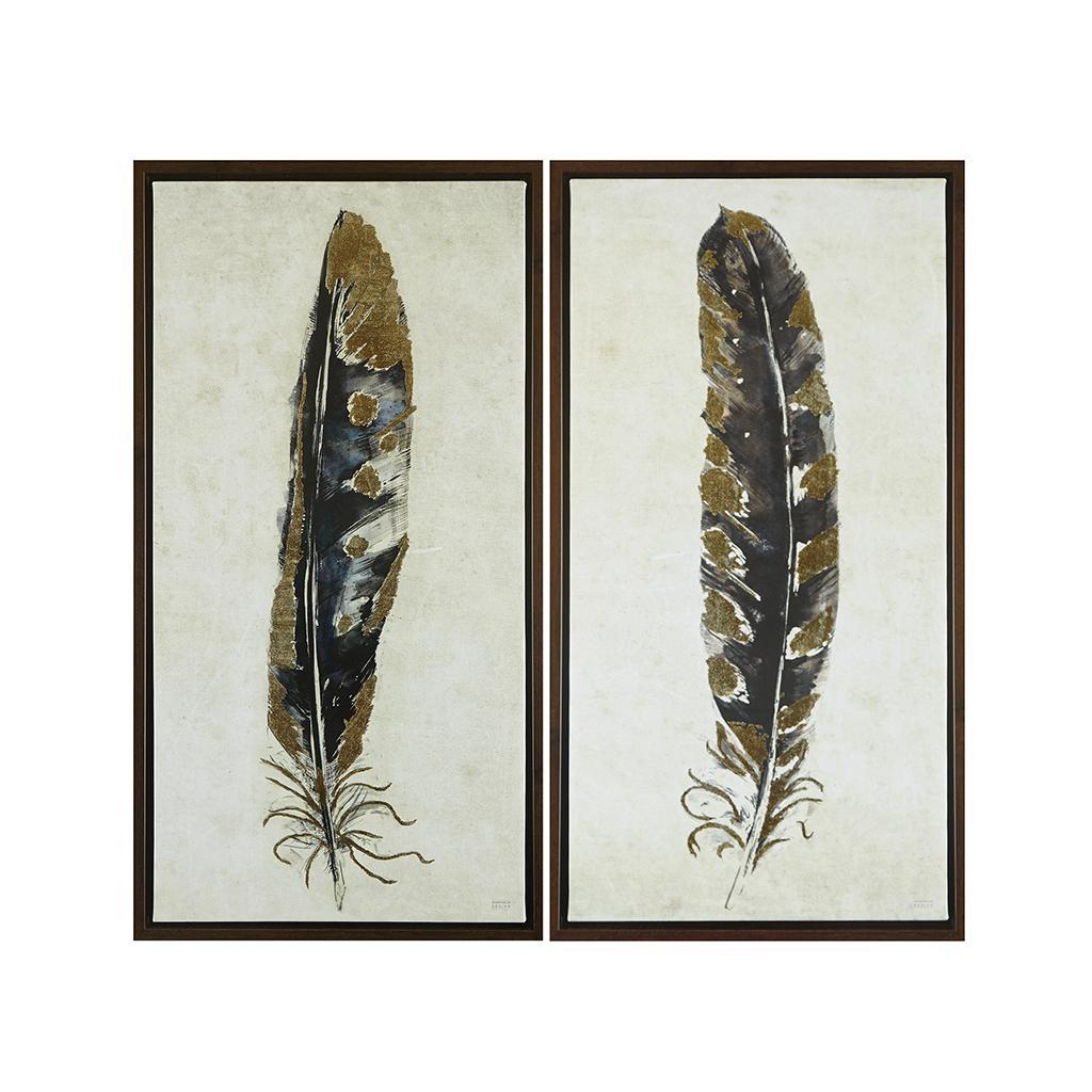 Gilded Feathers Printed Canvas With Gold Foil 2 Piece Set | Brown Interiors
