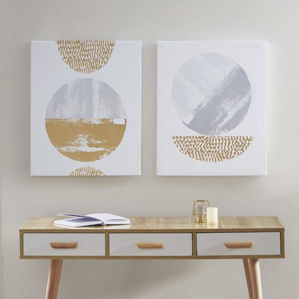Metallic Moon Gold Foil Geometric 2 Piece Canvas Set Hand Embellished