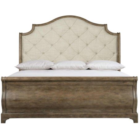 Rustic Patina Upholstered Sleigh Bed 