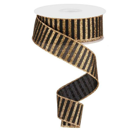 88-3925 RIBBON LINEN BLACK STRIPE GLITTER JOY (11454)
