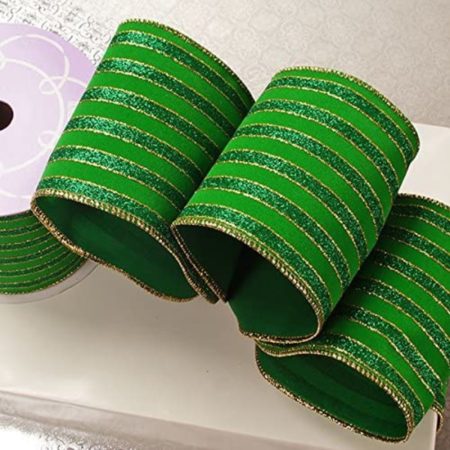 05-0107 RIBBON 4" X 10 YDS VELVET TWO-TONE, MOSS-EMERALD(11317)