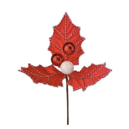 MTX66897-RDWH HOLLY PICK 15" VELVET PEPPERMINT LARGE (11275)